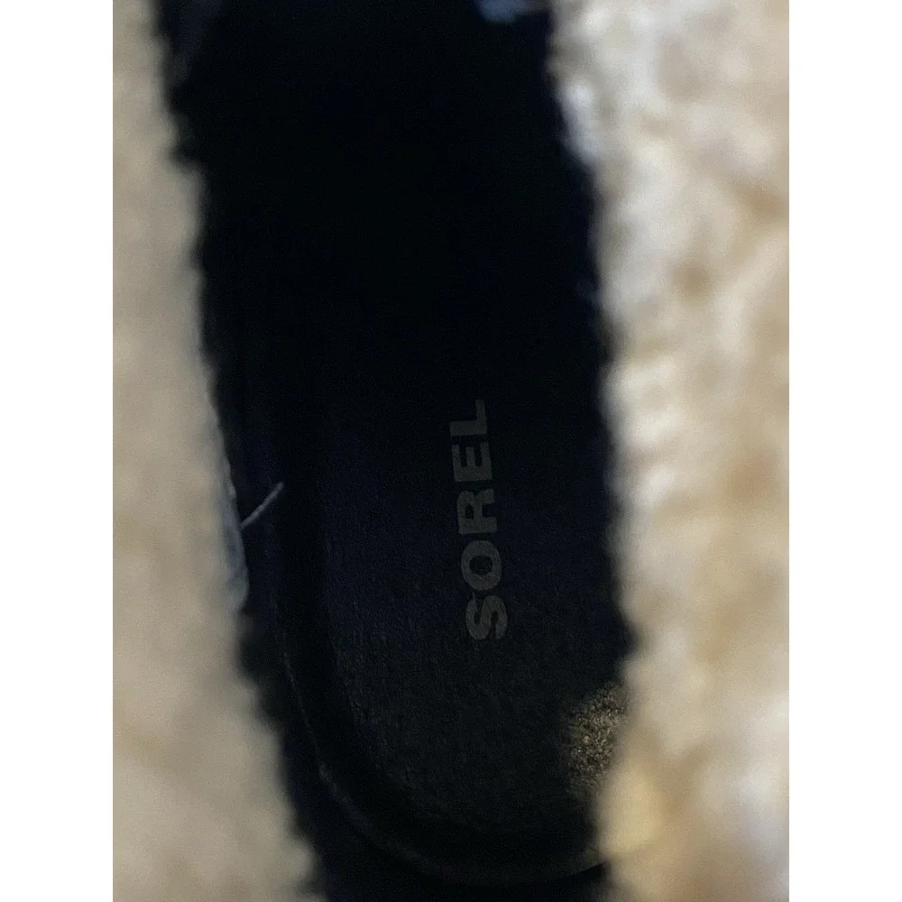 Sorel Joan of Arctic Wedge Black Leather Shearling Winter Snow Boots Women's 8.5